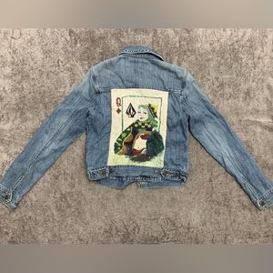 Abercrombie & Fitch Denim Cropped Jacket ‘Queen of Diamonds’ Sz L